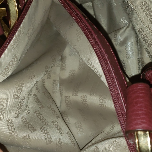 Michael Kors "Fulton" Large Leather Tote Handbag Color Maroon - Picture 13 of 16